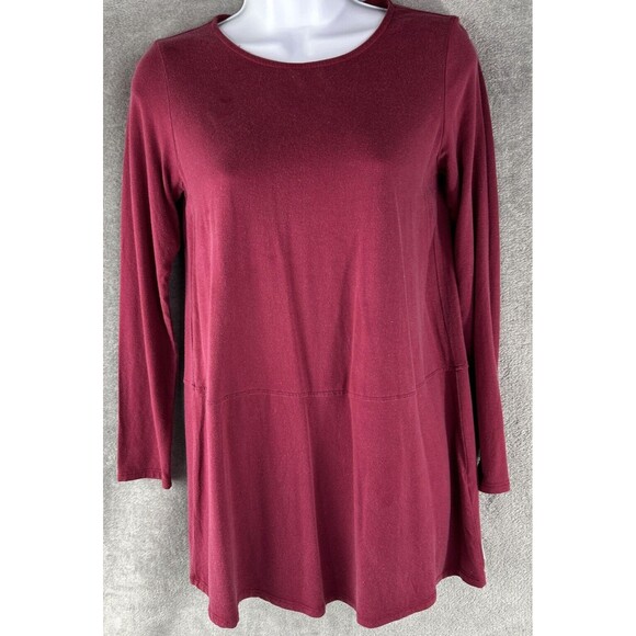 Eileen Fisher XXS‎ Hibiscus Red Tencel Jersey Long Top Mini Dress Tunic NWOT - Picture 1 of 8